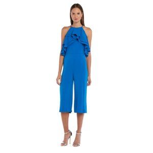 Issue Ruffle High Neck Sleeveless Midi Jumpsuit Blue Size Medium NWT
